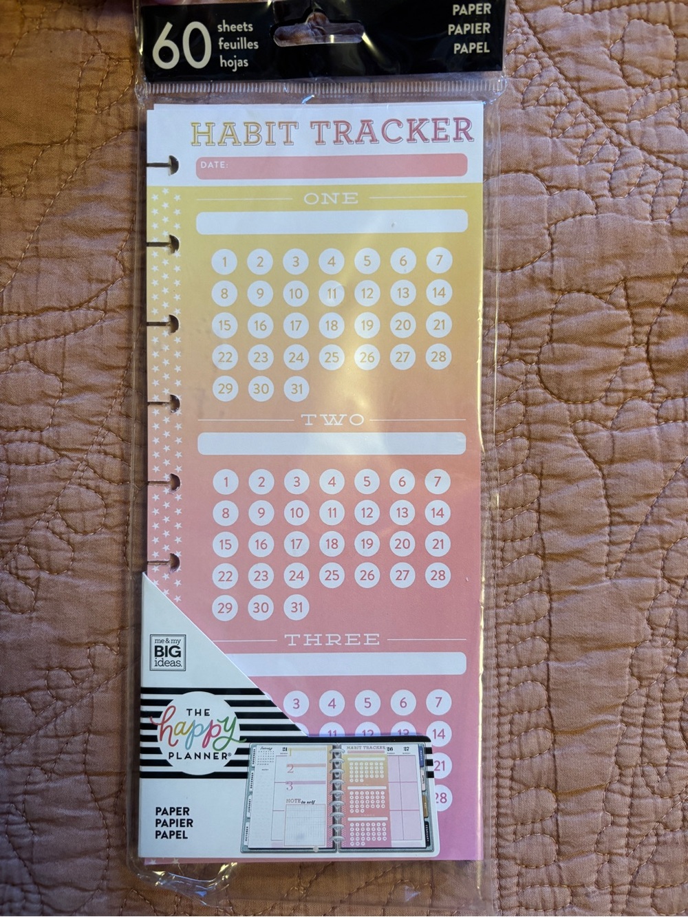 The Happy Planner Yellow-Peach-Pink Habit Tracker Insert-40 sheets
